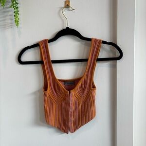 Urban Outfitters Jada Knit Corset Tank Top Burnt Orange Pink Striped Womens XS